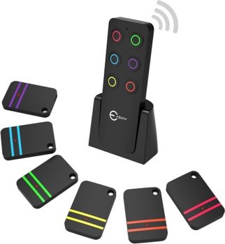 Key Finder Esky RF Item Locator with 1 Transmitter and 6 Receivers 100ft Working Range Wireless Item Tracker Support Remote Control for Finding Pet Wallet and Key